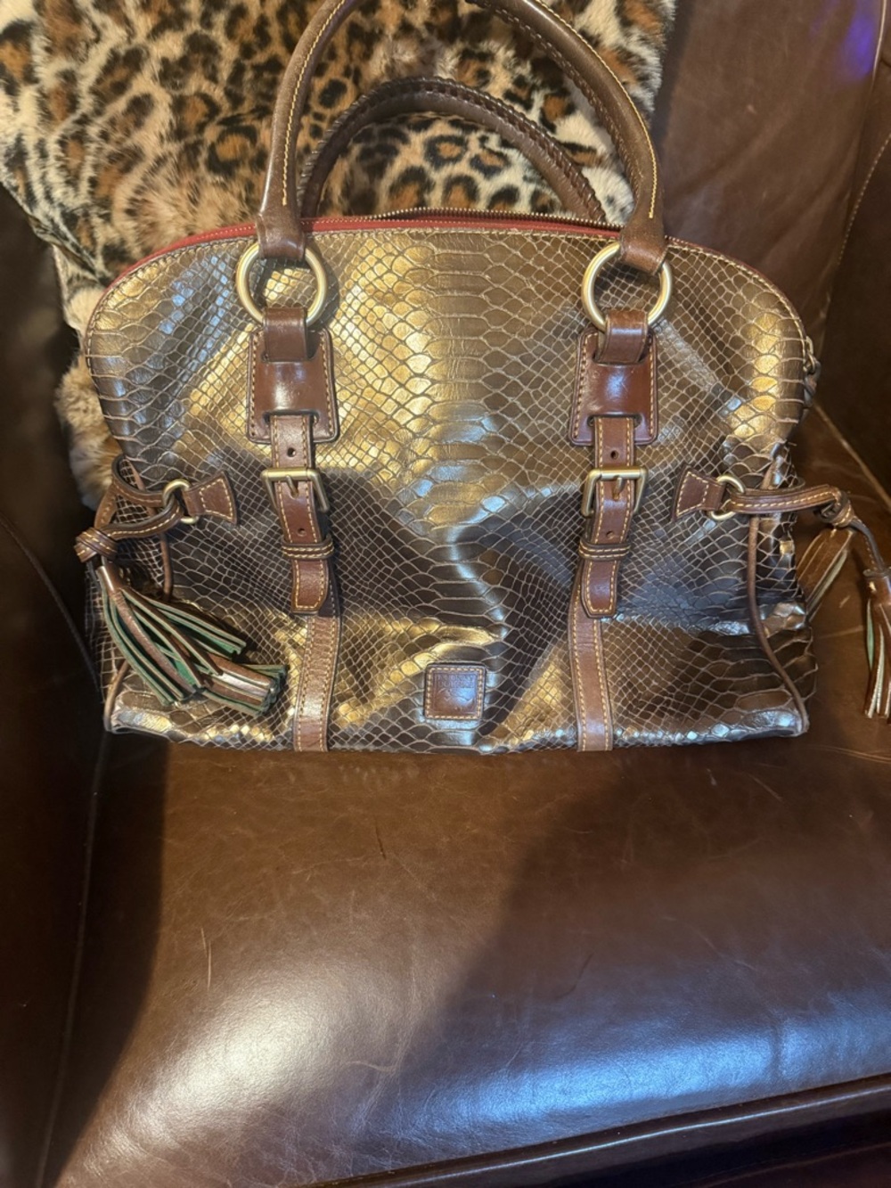 Dooney &Bourke Women's Brown Reptile Snake Structured Satchel Bag . Gorgeous!!!